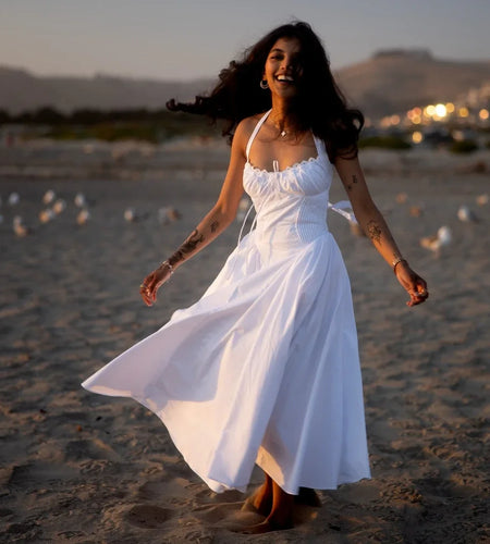 Elegant A Line Midi Dress 2024 New Arrivals Halter Sexy Holiday Party Dresses Summer Women's Clothing Wholesale