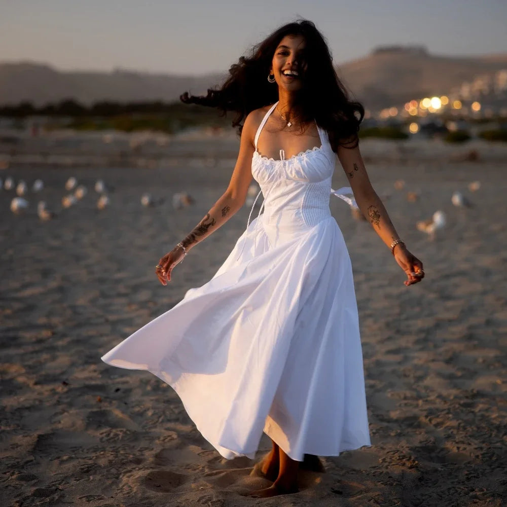 Elegant A Line Midi Dress 2024 New Arrivals Halter Sexy Holiday Party Dresses Summer Women's Clothing Wholesale