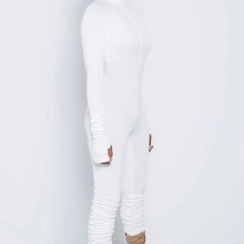 Load image into Gallery viewer, Turtleneck Zipper Skinny Jumpsuit Women Long Sleeve One Piece Neon Orange Bodysuit Female Running Fitness Outfits
