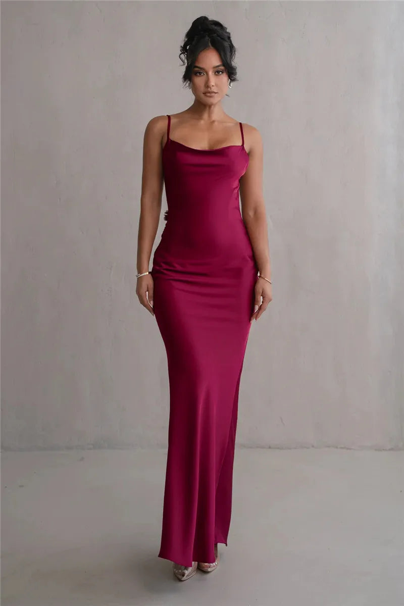 Floral Draped Backless Maxi Long Dress For Women Fashion Spaghetti Strap Sleeveless Bodycon Evening Party Dress Elegant
