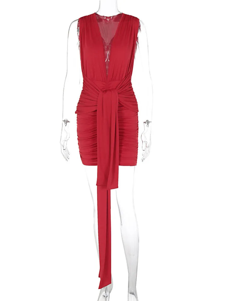 Sexy Sleeveless Deep V-lace Bodycon Women's Dress 2024 Summer New Fashion Elegant Evening Party Club Female Vestido