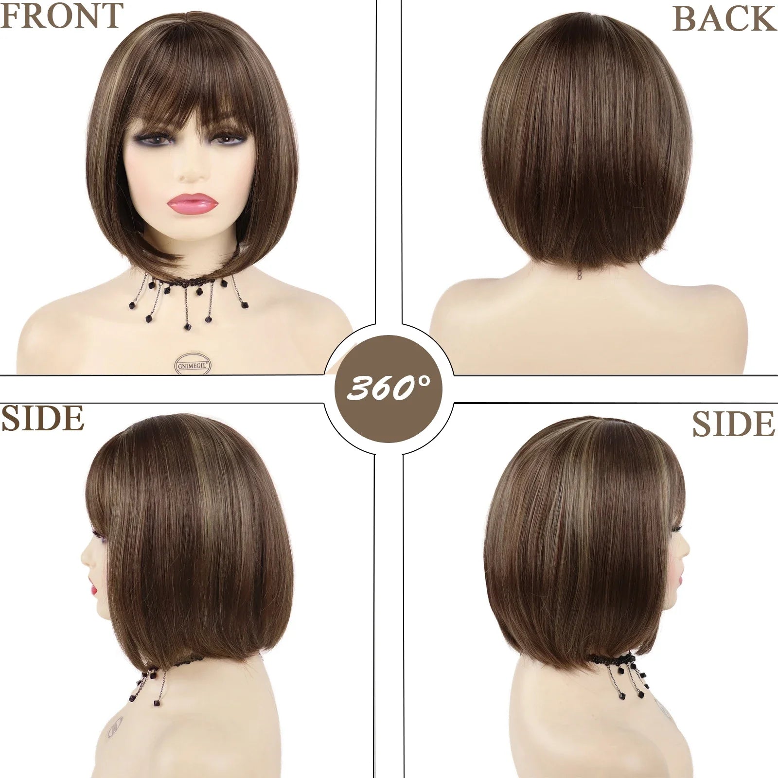 Synthetic Hair Short Wig for White Women Bobs Hairstyle Fashion Bangs Wigs Best Gift for Patient Seniors Elderly Wig