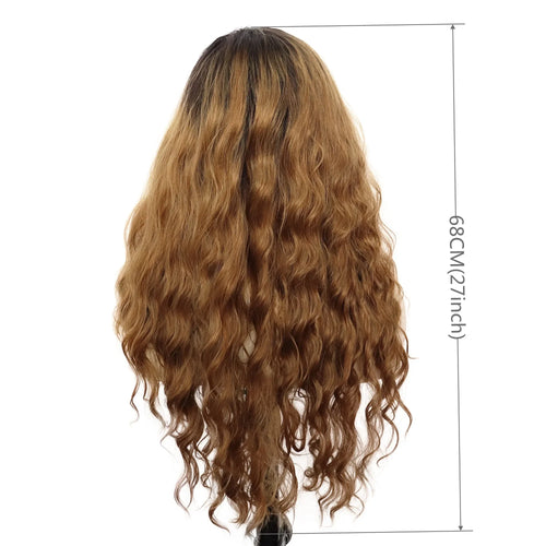 Load image into Gallery viewer, Synthetic 26 Inch Ginger Brown Curly Wig Long Wavy Wigs for Women Ombre Brown Dark Roots Fluffy Wave Hairstyle for Student Girl
