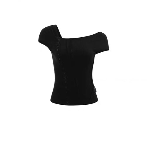 Load image into Gallery viewer, 2024 Ropa Mujer Tshirts Women Slash Neck Short Sleeve Tees Crop Tops Fashion Summer T Shirts Single Breasted Black Y2k T-shirt
