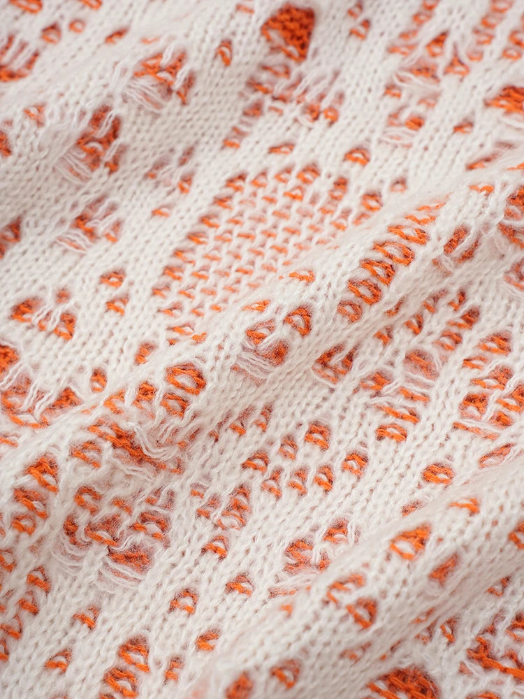 Orange Holes Big Size Knitting Sweater Round Neck Long Sleeve Women Pullovers New Fashion Tide Spring Autumn 2025 CPG2566
