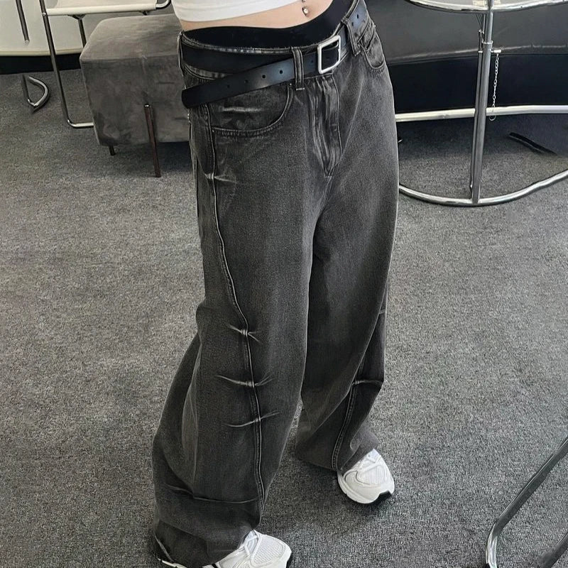 Streetwear Low Waist Distressed Baggy Jeans Y2K Harajuku Gothic Tie Dye Denim Trousers Straight Leg Long Pants Bottom