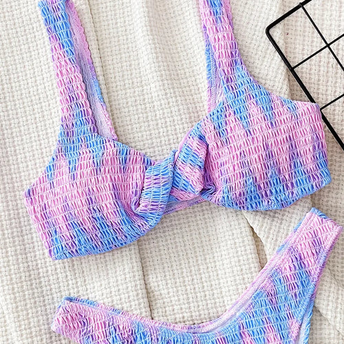 Load image into Gallery viewer, Pink Tie Dye Wrinkled Crinkled Brazilian Bikini 2024 Swimwear Women Swimsuit Two Pieces Biquini Bathing Suit
