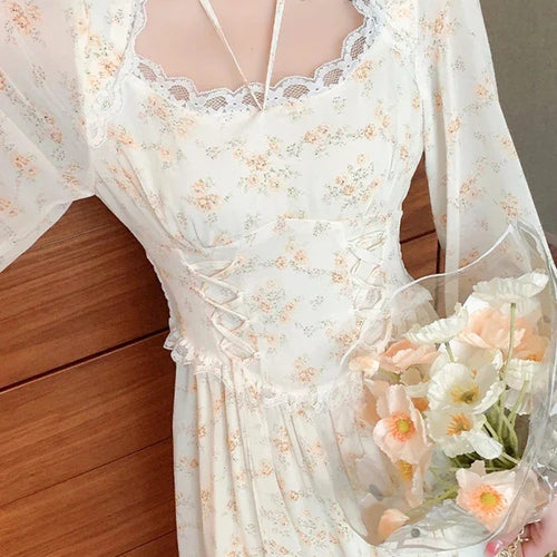 Load image into Gallery viewer, Spring Elegant Women&#39;s Y2K Midi Dress Korean Fashion Retro Sweet Flower Party Full Sleeve Dress Women Casual Lace Dresses
