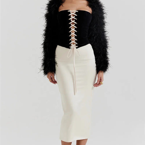 Load image into Gallery viewer, Elegant Sexy Skirt Two Piece Set Women Strapless Bandage Crop Top And Maxi Skirt Female Fashion Club Party Sexy Sets
