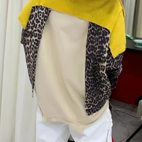 Load image into Gallery viewer, Hit Color Leopard Spliced Zipper Casual Jackets for Women Lapel Long Sleeves Patchwork Pocket Fashion Jacket Female
