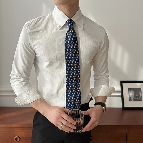 Load image into Gallery viewer, Men&#39;s Shirts Long Sleeve Striped Design Lapel Trendy Single Breasted Handsome Male Casual Clothing Summer 9W1876
