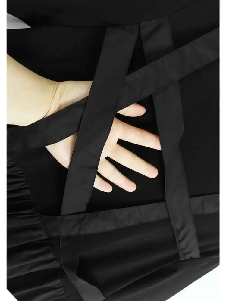 Women Black Ribbons Design Big Size Midi Dress New Round Neck Short Sleeve Fashion Tide Spring Summer 2025 1DH5566