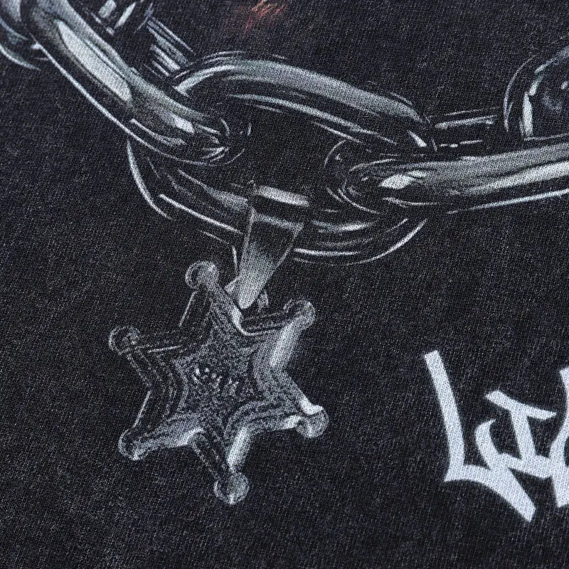 Vintage Oversized T-Shirts Streetwear Cartoon Doberman Dog knife Graphic Printed Black Tshirt Hip Hop Harajuku Punk Gothic Tops