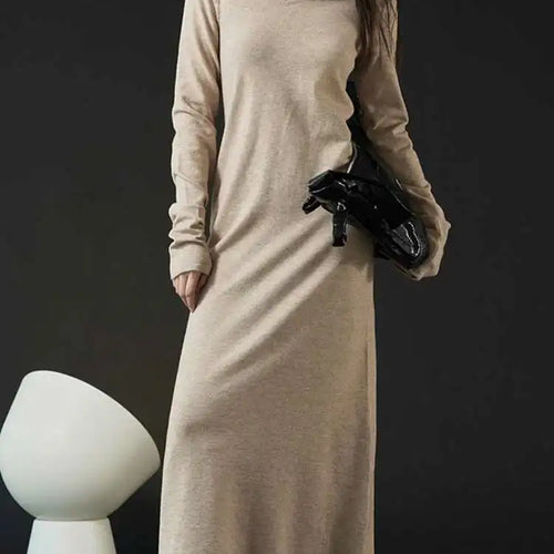 Load image into Gallery viewer, Women Oat Color Knitting Ankle Length Dress New Hooded Long Sleeve Loose Fit Fashion Tide Spring Autumn 2025 1DH3764
