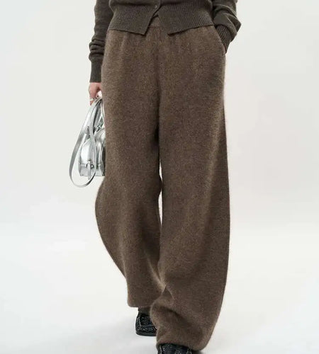 High Elastic Waist Beige 36% Wool Long Knitting Wide Leg Pants New Trousers Women Fashion Tide Autumn Winter 2025 1DH8230