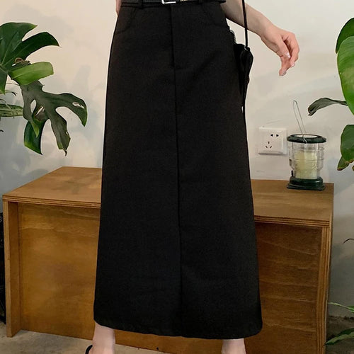 Load image into Gallery viewer, Summer Black Solid Color Women&#39;s Suit Skirts Fashion Casual Office Ladies Grey High Waist Split Straight Female Skirts
