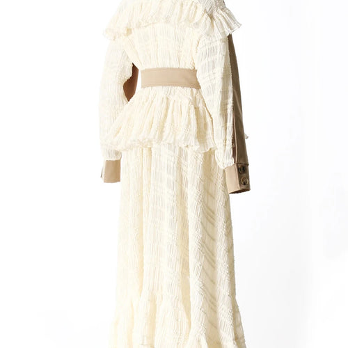 Load image into Gallery viewer, Women Khaki Lace Ruffles Big Size Long Trench New Lapel Long Sleeve Windbreaker Fashion Tide Spring Autumn 2025 7AB8040
