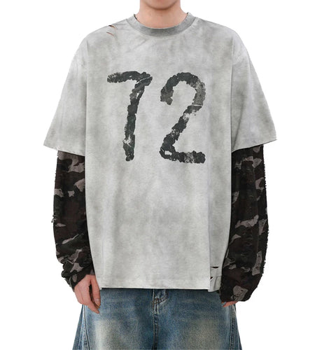 Men's Long Sleeve T-shirts American Digital Printing Fake Two-pieced Male Design Pullover Handsome Menwear 9W1471