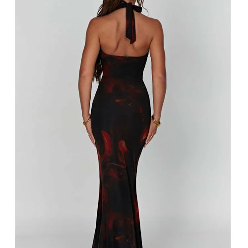 Load image into Gallery viewer, Sexy Sleeveless Deep V Printed Evening Dress For Women 2024Summer Hanging Collar Backless Dress Long Dress Holiday Party
