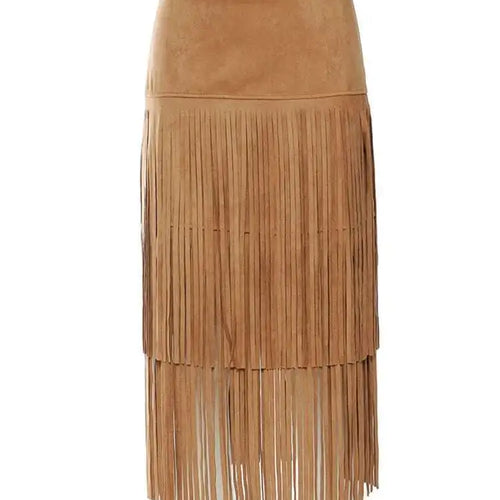 Load image into Gallery viewer, High Waist Khaki Tassels Irregular Long Elehgant Half-body Skirt Women Fashion Tide New Spring Autumn 2025 1DE8926
