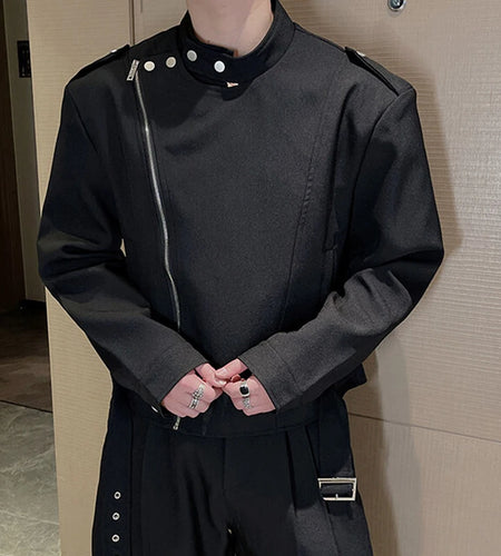 Men's Jacket New Spring Korean Solid Color Slant Zipper Handsome Design Male Stand Collar Casual Stylish Clothing 9W1413