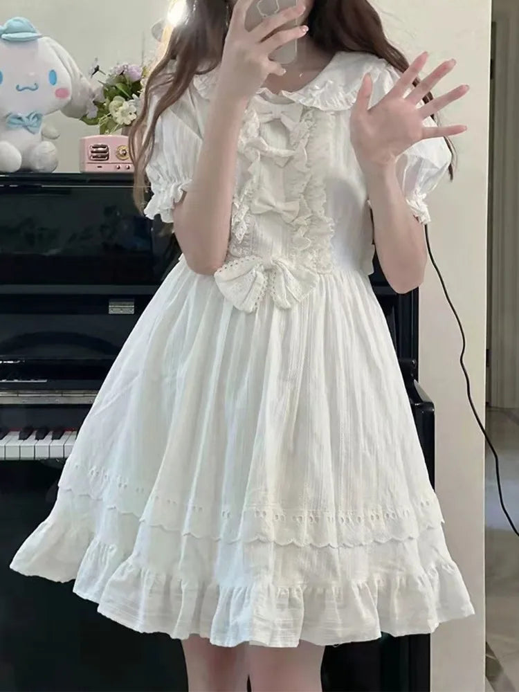 Sweet Kawaii Lolita White Dress Soft Girls Japanese School Cute Ruffles Cute Maid Party Short Dresses Elegant