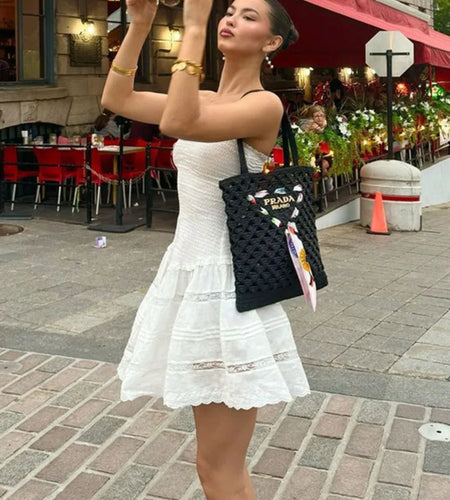 Off-shoulder Strapless A-line Sexy Mini Dress For Women Fashion Lace Sleeveless Backless High Waist Club Party Dress