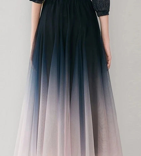 Elegant Tulle Skirts Women High Waist Gradient Mesh Pleated Midi Skirt Korean Elastic Loose Casual All Match A Line Skirt