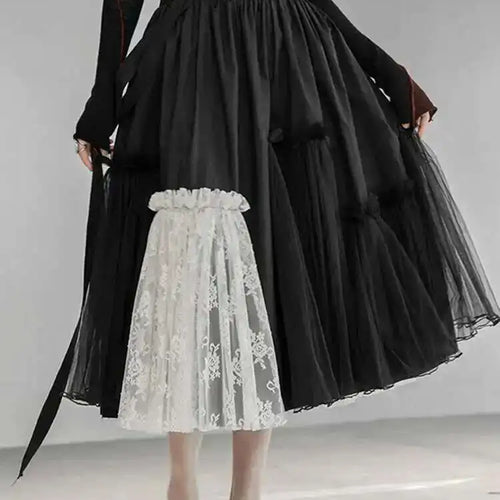 Load image into Gallery viewer, High Elastic Waist Black White Mesh Asymmetrical Half-body Skirt Women Fashion Tide New Spring Autumn 2025 1DD6027
