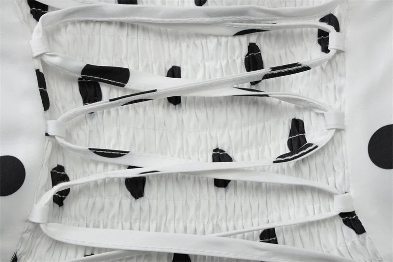 Halter Print Polka Dot Mini Dress Women Fashion Off-shoulder Sleeveless Backless High Waist A-line Club Party Dress