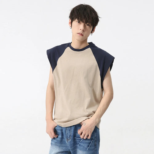 Load image into Gallery viewer, Men&#39;s Tank Top 2024 New Korean Style Patchwork Contrast Color Round Neck Sleeveless Vest Loose Trendy Male Pullover 9C5838
