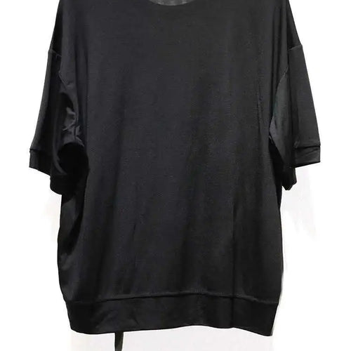 Load image into Gallery viewer, Women Black Irregular Button Pocket Big Size Casual T-shirt New Round Neck Short Sleeve Fashion Spring Summer 2025 1DJ0223
