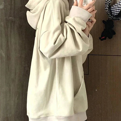 Load image into Gallery viewer, Hooed Pullovers Loose Letter Female Sweatshirt Solid Color Autumn Casual Office Ladies O-neck Chic Simple Women&#39;s Hoodies
