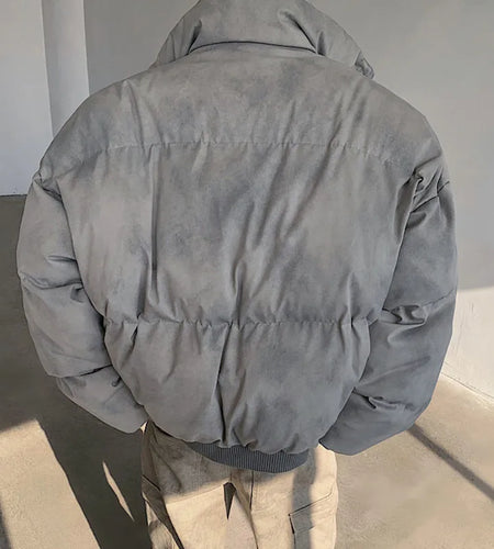 Tie-dyed Men's Parkas Solid Multi-pocket Zipper Elastic Hem Stand Collar Male Padded Jacket 2024 Autumn Winter 9C8921