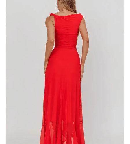 Elegant Sleeveless Mesh Patchwork Double Layer Split Party Club Evening Dress Women Temperament Summer New 2025 Vestidos