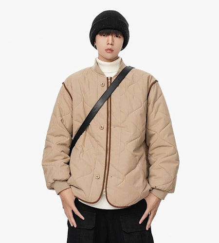 Winter Men's Padded Jackets Solid Color Stand Collar Plaid Design Single Breasted Zipper Korean Style Male Coats New 9C8542