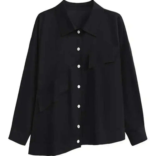 Load image into Gallery viewer, Women Blue Big Size Irregular Casual Blouse New Lapel Long Sleeve Loose Fit Shirt Fashion Tide Spring Autumn 2025 1DH3555
