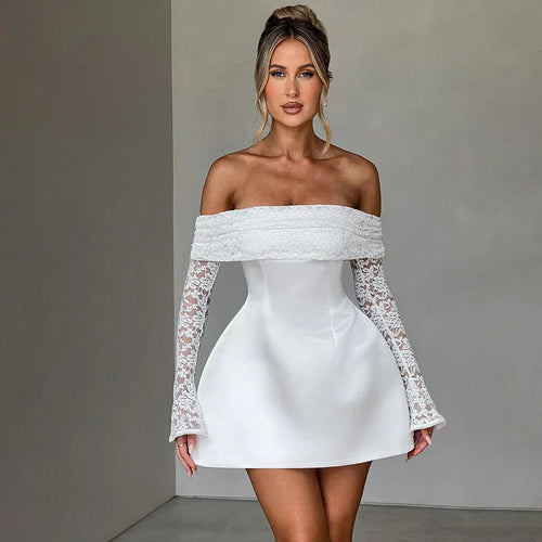 Load image into Gallery viewer, Off-shoulder Long Sleeve Sexy Mini Dress For Women Robe Strapless Backless High Waist A-line Elegant Club Party Dress
