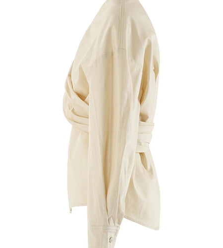 Women Light Yellow Irregular Corss Big Size Elegant Blouse New V-neck Long Sleeve Shirt Fashion Spring Autumn 2025 26D4283