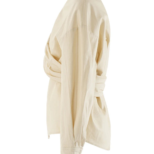 Load image into Gallery viewer, Women Light Yellow Irregular Corss Big Size Elegant Blouse New V-neck Long Sleeve Shirt Fashion Spring Autumn 2025 26D4283
