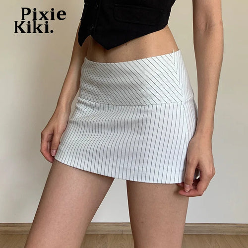 Load image into Gallery viewer, Striped Low Waisted Mini Skirts Black White Skirt Y2k 2000s Teen Girl Clothes P67-BD10
