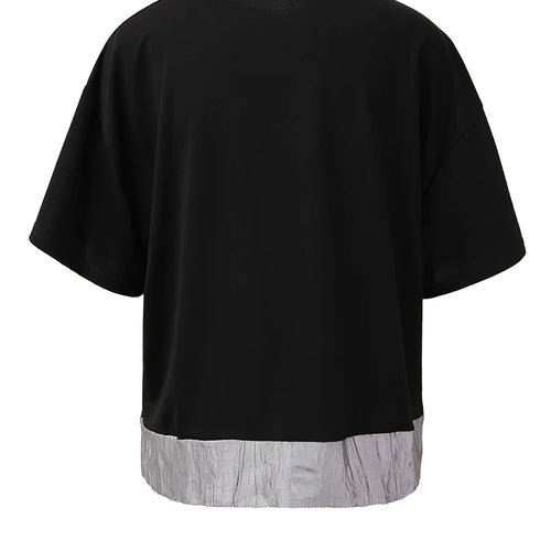 Load image into Gallery viewer, Women Black Pocket Color-block Topstitched Big Size T-shirt New Round Neck Short Sleeve Fashion Spring Summer 2025 1DH5356
