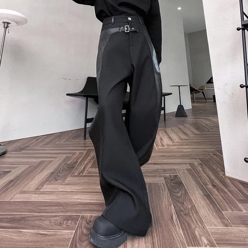 Load image into Gallery viewer, IEFB Men&#39;s Trousers Autumn Dark Casual Pants Pu Leather Patchwork Streetwear Loose Korean Style Trend Male Overalls 9C1956
