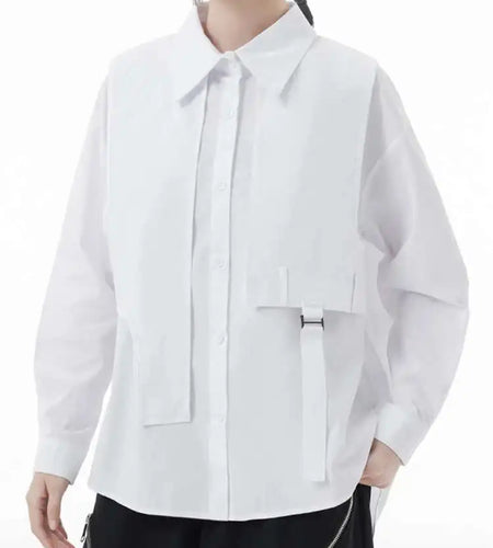 Women White Big Size ribbon Casual Blouse New Lapel Long Sleeve Loose Fit Shirt Fashion Tide Spring Autumn 2025 1DH3500