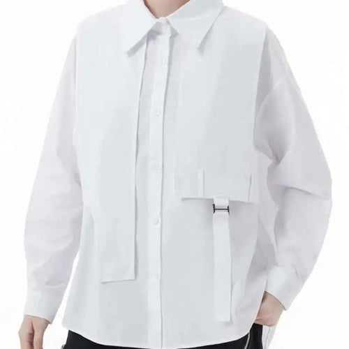 Load image into Gallery viewer, Women White Big Size ribbon Casual Blouse New Lapel Long Sleeve Loose Fit Shirt Fashion Tide Spring Autumn 2025 1DH3500
