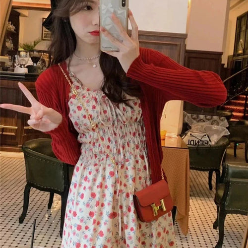 Load image into Gallery viewer, Slim Waist Strapless Sweet Floral Dresses French Style Bow Sleeveless Women&#39;s Dresses Female Fashion Streetwear Outfits
