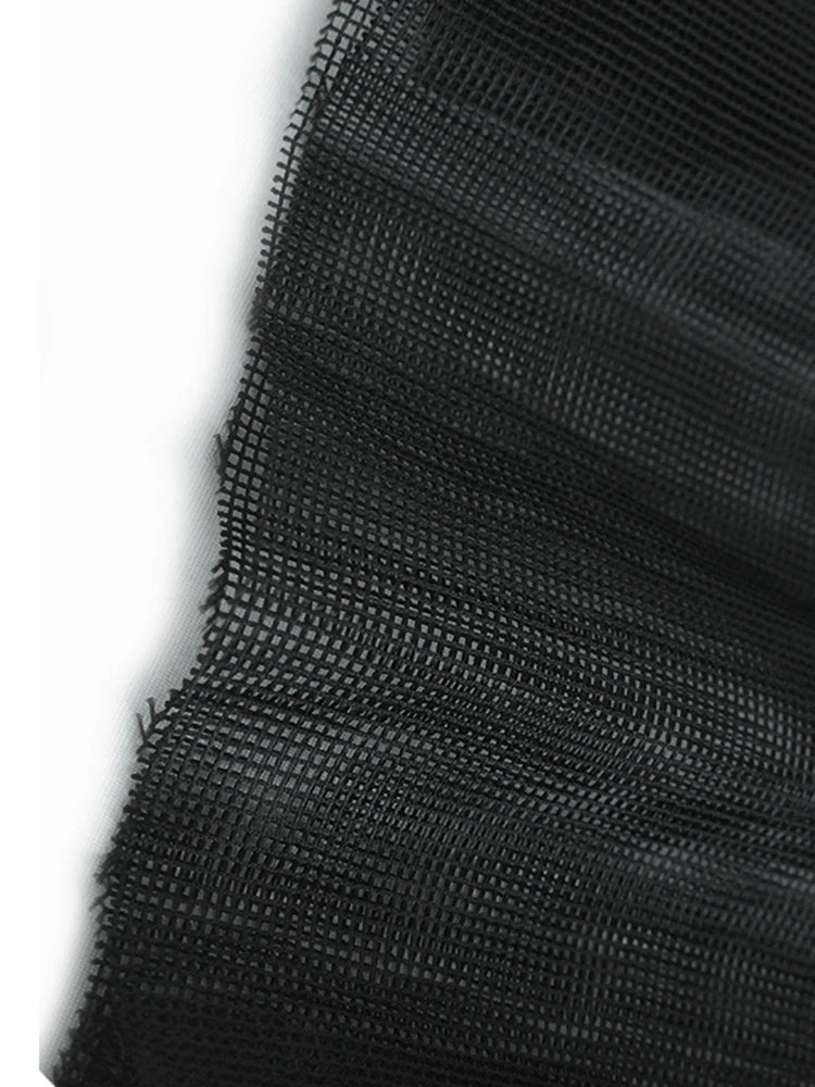 Women Black Denim Burr Mesh Spliced Big Size Vest Dress New Lapel Sleeveless Fashion Tide Spring Autumn 2025   1DJ1352