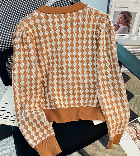 Women Spring Autumn Sweaters O-neck Stripe Knitted Cardigan Fashion Long Sleeve Casual Short Tops Korean Style New C-161