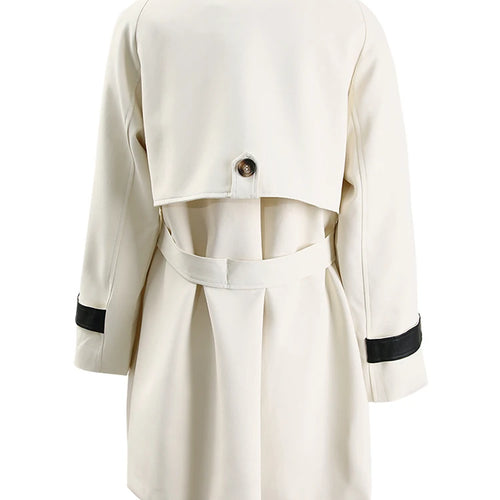 Load image into Gallery viewer, Women Beige Color-block Leather Big Size Trench New Lapel Long Sleeve Windbreaker Fashion Tide Spring Autumn 2025 CPG1307
