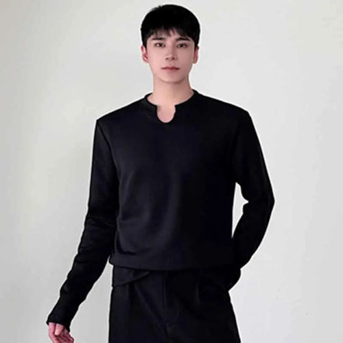 Load image into Gallery viewer, Men T-shirt Niche Design Irregular Round Collar Solid Color Male Long Sleeve Tops Casual Men&#39;s Clothing Autumn 9C4635
